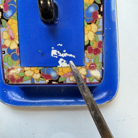 Vintage Art Deco Scotch Ivory Cheese Butter Dish Antique Tableware Blue Floral - Picture 9 of 10